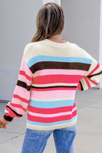 Load image into Gallery viewer, Pink Stripe Striped Colorblock Drop Shoulder Cardigan