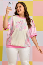 Load image into Gallery viewer, Beige Plus Size Floral Patchwork Short Sleeve Patch Embroidery Cotton T Shirt