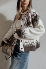 Load image into Gallery viewer, White Geometric Pattern Brushed Knit Button Cardigan
