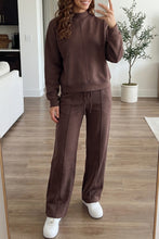 Load image into Gallery viewer, Coffee Solid Color Piping Trim Mock Neck Pullover Drawstring Pants Set