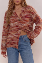 Load image into Gallery viewer, Tawny Fuzzy Striped Button Front Cardigan Sweater