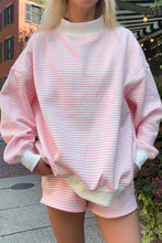 Load image into Gallery viewer, Red Stripe Oversize Mock Neck Sweatshirt and Shorts Set