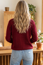 Load image into Gallery viewer, Burgundy Bow Pocket Collar Long Sleeve Knit Cardigan