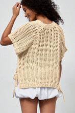 Load image into Gallery viewer, Pink Plus Size Open Knit Bow Tie Short Sleeve Sweater