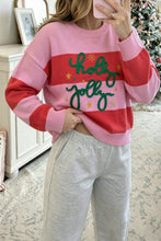 Load image into Gallery viewer, Pink Stripe Festive Holly Jolly Sequin Christmas Holiday Sweater