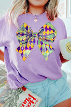Load image into Gallery viewer, Wisteria Mardi Gras Bowknot Pattern Crew Neck T Shirt