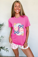 Load image into Gallery viewer, Sachet Pink Flag Pattern Boots Bow Accent Casual Graphic Tee
