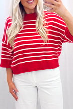 Load image into Gallery viewer, Red Stripe Dropped Shoulder Half Sleeve Relaxed Knit Sweater