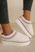 Load image into Gallery viewer, White Embroidered Sherpa Plush Thick Sole Winter Slippers