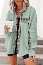 Load image into Gallery viewer, Grass Green Plaid Patchwork Waffle Thermal Knit Shacket