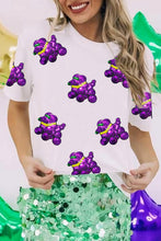 Load image into Gallery viewer, White Sequin Balloon Puppy Graphic Mardi Gras Tee