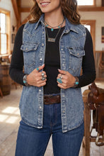 Load image into Gallery viewer, Ashleigh Blue Solid Denim Button Front Pocket Sleeveless Cowboy Vest