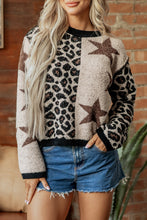 Load image into Gallery viewer, Smoke Gray Leopard Star Pattern Round Neck Long Sleeve Shift Sweater