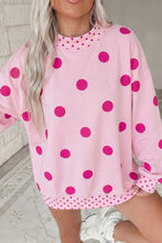 Load image into Gallery viewer, Pink Polka Dot Print Contrast Detail Oversized Tunic Sweatshirt