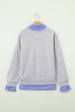 Load image into Gallery viewer, Light Grey Striped Collar 2-in-1 Patchwork Casual Loose Sweatshirt
