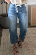 Load image into Gallery viewer, Beau Blue Solid Patchwork Grommet Tie Waist Loose Ankle-Length Jeans