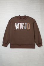 Load image into Gallery viewer, Coffee WWJD Mix Pattern Letter Graphic Exposed Seam Loose Plus Size Sweatshirt