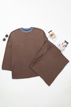 Load image into Gallery viewer, Dark Brown Long Sleeve Round Neck Patchwork Colorblock Plus Size Set