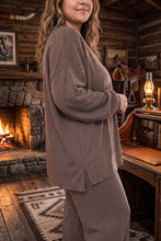 Load image into Gallery viewer, Dark Brown Long Sleeve Round Neck Patchwork Colorblock Plus Size Set