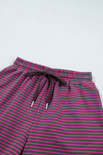 Load image into Gallery viewer, Blue Stripe Ribbed Patchwork Mock Neck Baggy Pullover Matching Shorts Set
