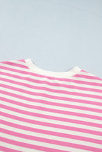 Load image into Gallery viewer, Pink Striped Long Sleeve Crew Neck Drawstring Waist Shorts Set
