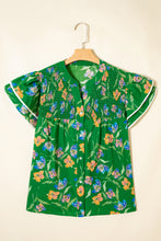 Load image into Gallery viewer, Green Plus Size Ruffled Short Sleeve Floral Top
