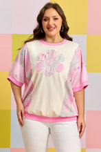 Load image into Gallery viewer, Beige Plus Size Floral Patchwork Short Sleeve Patch Embroidery Cotton T Shirt