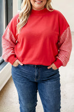 Load image into Gallery viewer, Russet Orange Patchwork Plaid Loose Fit Long Sleeve Plus Size Sweatshirt
