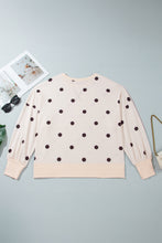 Load image into Gallery viewer, Beige Round Neck Long Sleeve Polka Dot Plus Size Top