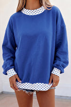 Load image into Gallery viewer, Tillandsia Purple Colorblock Polka Dot Contrast Trim Oversized Sweatshirt