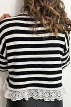 Load image into Gallery viewer, Black Striped High Neck Contrast Ruffle Detail Casual Sweater