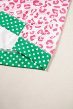 Load image into Gallery viewer, Pink Leopard Polka Dot Colorblock Trim Long Sleeve Top