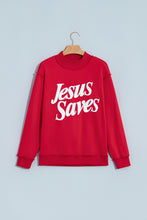 Load image into Gallery viewer, Mist Blue Jesus Saves Slogan Print Stand Neck Baggy Sweatshirt