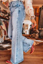 Load image into Gallery viewer, Sail Blue Acid Wash Pocket Detail Flare Jeans