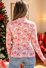 Load image into Gallery viewer, Pink Abstract Santa Print Stand Neck Sheath Long Sleeve Top