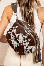 Load image into Gallery viewer, Coffee Cow Spots Printed Double Zip Crossbody Bag