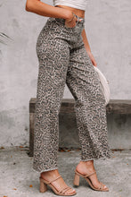 Load image into Gallery viewer, Brown Leopard Frayed Edge Wide Leg High Waist Jeans