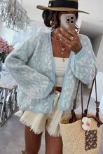 Load image into Gallery viewer, Light Blue Leopard Print V Neck Long Sleeve Loose Fit Knit Cardigan
