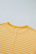 Load image into Gallery viewer, Pink Stripe Textured Knit Color Block Trim Split Hem Long Sleeve Top