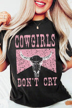 Load image into Gallery viewer, Black COWGIRL DONT CRY Steer Head Print Short Sleeve Top
