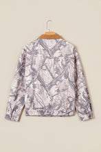Load image into Gallery viewer, Gray Abstract Camo Print Colorblock Collar Oversized Shift Silhouette Denim Jacket
