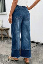 Load image into Gallery viewer, Prussian Blue Drawstring Seam Detail Raw Hem Wide Leg Denim Pants