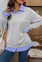 Load image into Gallery viewer, Light Grey Striped Collar 2-in-1 Patchwork Casual Loose Sweatshirt