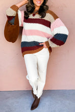 Load image into Gallery viewer, Multicolour Striped Knit Dropped Shoulder Round Neck Pullover Sweater