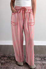 Load image into Gallery viewer, Green Plaid Contrast Trim Drawstring Elastic Waist Shift Pants