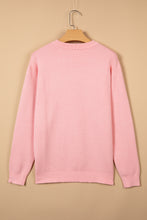 Load image into Gallery viewer, Gossamer Pink Drop Shoulder Round Neck Towel Embroidery Slogan Pullover Sweater