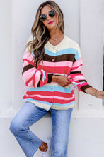 Load image into Gallery viewer, Pink Stripe Striped Colorblock Drop Shoulder Cardigan