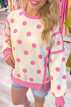 Load image into Gallery viewer, White Polka Dot Contrast Patchwork Round Neck Baggy Sweatshirt
