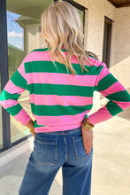 Load image into Gallery viewer, Green Stripe holly jolly Letter Embroidered Pullover Sweatshirt