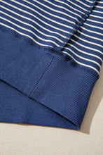 Load image into Gallery viewer, Blue Stripe Ribbed Patchwork Mock Neck Baggy Pullover Matching Shorts Set